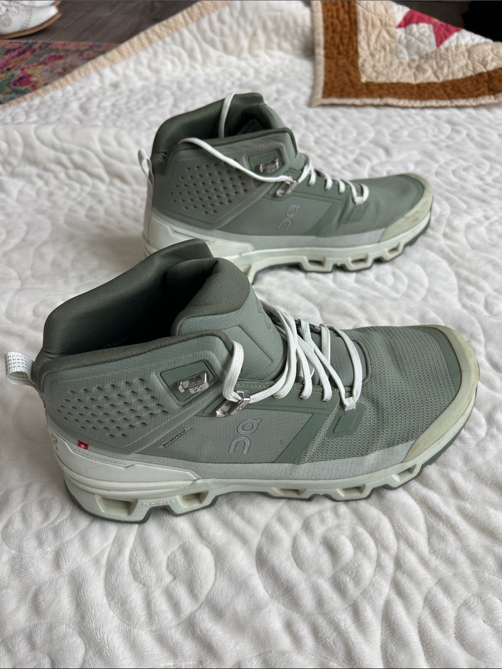 On Running Sage Green Mid-Top Athletic Hiking Shoes